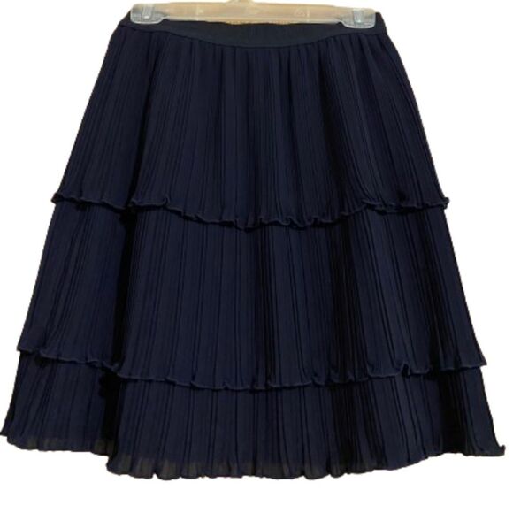 ANN TAYLOR WOMEN’s BLACK PLEATED 3-TIER ELASTICIZED A-LINE SKIRT Sz-XS/S - Picture 3 of 5